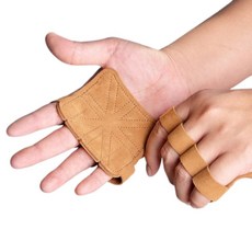 Toryhome 簡約牛皮四指引體向上健身強力硬舉手套 雙手穿戴套組, 1套, 棕色