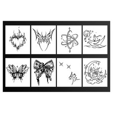 gelluna 半永久 蝴蝶 愛心 骷髏 花朵 黑色 萬聖節 插畫 指甲花 紋身貼紙 8件組, 1套, T-298