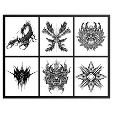 gelluna 半永久 月亮 蝴蝶 花朵 蜘蛛 圖案 黑色 萬聖節 紋身 指甲花 刺青 貼紙 6件組, 1套, T-320