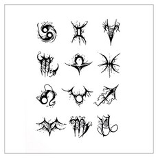 gelluna 半永久 復古 字母 十字架 骷髏 黑色 萬聖節 紋身 海娜 刺青 貼紙, 1個, T-286