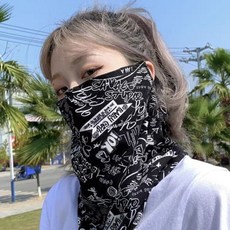 쿠쏘 멋스러운 자외선 차단 마스크, 낙서 블랙, 1개