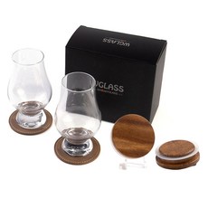 글렌캐런 트리플더블 STD 글래스잔 2p + 월넛 우드캡 2p + 가죽코스터 2p 세트, 1세트
