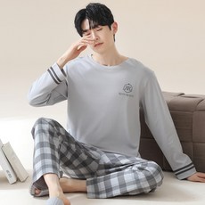 Toistar男士簡約格子睡衣上下套裝