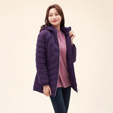 크로커다일 레이디 여성용 로고자수 포인트 중기장 후드 다운 패딩 점퍼 CLCWDW202