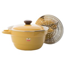 FUJIHORO Japan 雙耳附蒸盤琺瑯萬用鍋 5.4L, 1個, 27cm, 藤黃色