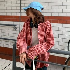 PEONIST 女款日常風格現代格紋翻領襯衫