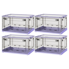 ONE HOUSE 五開門特大折疊收納箱 OH-Q250-A4 72L, 透明箱體 + 淺紫色, 4個