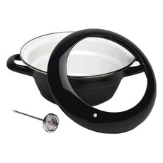 FUJIHORO Japan 琺瑯炸鍋 附溫度計, 1個, 黑色, 24cm