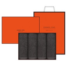 송월타월 포인트 40 타월 200g 40수 + 쇼핑백, 타월(회색), 오렌지(케이스, 쇼핑백), 4개