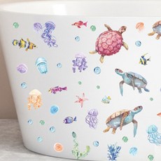 WA. WALL ART 防水PVC無痕設計壁貼 FX-D357, 海底世界 + 烏龜 多色