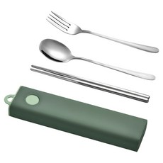 環保餐具組, 1套, 筷子 + 叉子 + 湯匙 + 收納盒, 綠色