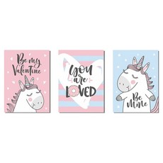 WA. WALL ART 無痕設計壁貼 防水PVC 獨角獸 + 掛畫 + 英文 FX-F37 3張, 多色