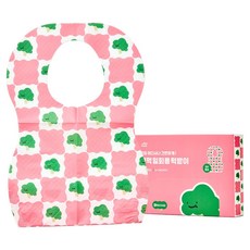 Jam Muk 嬰幼兒用雙層防水一次性副食品圍兜 自主學習, 花椰菜 + 粉紅色, 1個, 20入