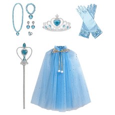 마메 생일 파티 공주님 의상 + 티아라 풀세트, 블루, 1세트