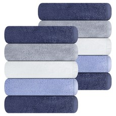 40支精梳棉柔軟毛巾 180g, 10個, 淺灰色、白色、天藍色、深藍色