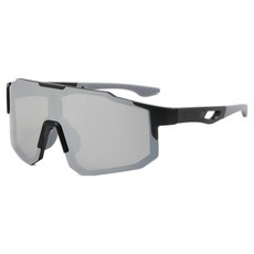 C&D 男女通用大型鏡框運動太陽眼鏡, 黑框銀色, 1個