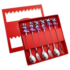 Xingcheng 星橙 410不鏽鋼炫彩公仔勺叉餐具套裝 六件套 6A3 銀色, 1套, 3茶匙 + 3叉子