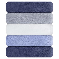 40支精梳棉柔軟毛巾 180g, 5個, 淺灰色, 白色, 天藍色, 深藍色