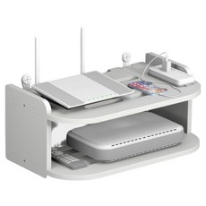 Ourworks 免鑽孔壁掛式分享器機上盒收納架, 白色, 2層