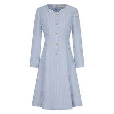 LINE ADDITION 女款刺繡領珠寶鈕扣粗花呢連身裙, BLUE