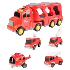 Jumon兒童用消防車+梯子車+噴水車+飛機+救援車玩具組, 1套, 混色