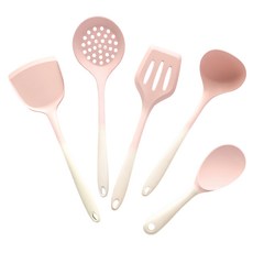 SUNORO 漸變矽膠不沾鍋廚具5件組, 粉色, 1套