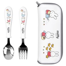 kitchen U 兒童用米飛舒適不鏽鋼湯匙叉子餐具盒組, 1套, 湯匙 + 叉子 + 餐具盒, 混合色