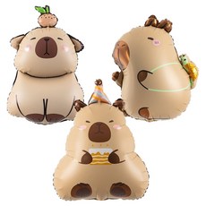 조이파티 귀여운 카피바라 은박풍선 3종 세트, 혼합색상, 1세트