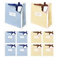 From&To 緞帶雙層留言吊牌購物袋 天藍色 5入 + 淺黃色 5入 套組 FP25A-2 FP25A-3, 1套, 天藍色, 淺黃色