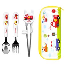 키친유 부릉부릉 편한 스텐 스푼포크젓가락 케이스 세트, 혼합색상, 1세트, 스푼 + 포크 + 젓가락 + 수저집