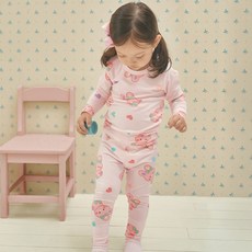 unifriend 兒童兔子蜜桃絨刷毛九分發熱居家服上下套裝