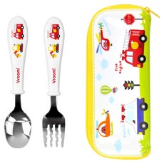 kitchen U 噗噗車舒適不鏽鋼湯匙叉子餐具盒組, 1套, 湯匙 + 叉子 + 餐具盒, 混合顏色