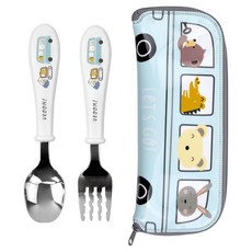 kitchen U 兒童用Kids Booroong舒適不鏽鋼湯匙叉子餐具盒組, 1套, 湯匙 + 叉子 + 餐具盒, 混合顏色