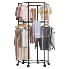 Y-HOP 移動式六角衣架掛衣架, 2層 黑色