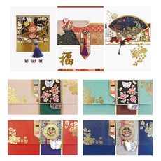 From&To 傳統圖案信封 FB1016 4入 + 卡片 FT213-245 3入 套組, 混合色, 1套