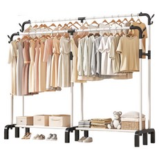 와이홉 튼튼한 철재 스탠드 행거 더블, 화이트