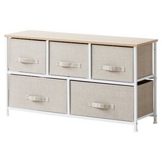 布藝奶油兩層五抽收納櫃, 奶油色