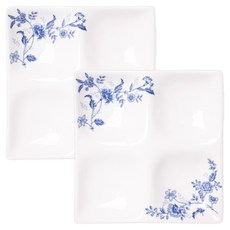 復古經典陶瓷4格分隔盤 小款, 2個, 皇家藍