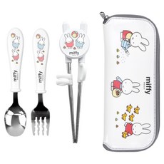 kitchen U Miffy舒適不鏽鋼湯匙叉子筷子餐具組, 湯匙 + 叉子 + 筷子 + 餐具盒, 1套, 混合顏色