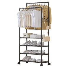 Why Hop簡約多功能衣架 衣架 移動式 4層, 黑色