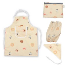 BEBE CHOUETTE 兒童圖案圍裙 + 頭巾 + 袖套 + 防水收納袋套組