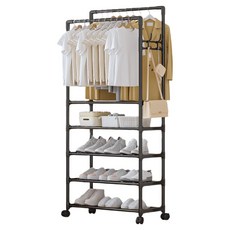 Why Hop簡約多功能衣架 衣架 移動式 5層, 黑色