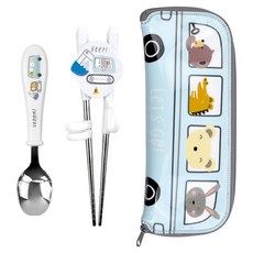 kitchen U 兒童Vroom挖土機舒適不鏽鋼湯匙筷子餐具盒組, 1套, 湯匙 + 筷子 + 餐具盒, 混合顏色