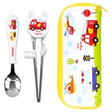 kitchen U 噗噗車 方便不鏽鋼湯匙筷子餐具盒組, 1套, 湯匙 + 筷子 + 餐具盒, 混合色