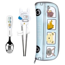 kitchen U 兒童VroomVroom挖土機小朋友不鏽鋼湯匙筷子餐具盒組, 1套, 湯匙 + 筷子 + 餐具盒, 混合顏色