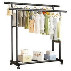 와이홉 옷걸이 행거 이동식 더블, 블랙