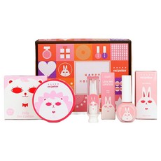 recipebox 韓兔 兒童化妝品B禮盒, 指甲油 櫻花 + 氣墊防曬 + 唇膏 嬰兒粉 + 禮物盒, 1套