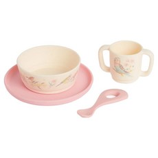 Purebaby 矽膠餐具組, 1套, 盤子 + 碗 + 杯子 + 湯匙, 粉紅色