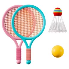 MashaTwo 親子同樂軟式羽球拍2支+球2入組, 1套, 藍色, 粉紅色(球拍)