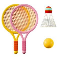 MashaTwo 親子同樂軟式羽球拍2支+球2入組, 1套, 粉紅色, 黃色(球拍)